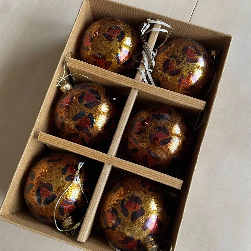 Pottery Barn Set of 6 Mercury Glass Animal Leopard Print Christmas Ball Ornament